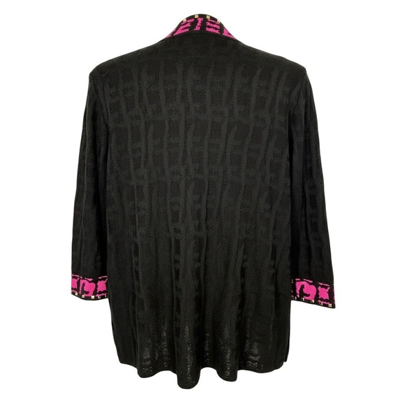 Ming Wang‎ Black Pink Geometric Studded Trim Cardigan Sweater Womens M - Picture 3 of 9